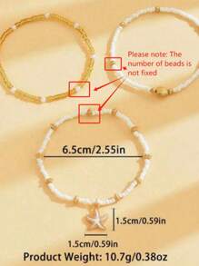 Set aus 3 einfachen weißen Reisperlen-Kunstperle-Muschelanklets für Damen, geeignet für den täglichen Gebrauch und Urlaubsreisen