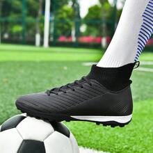 Zapatos de fútbol para hombres y mujeres, estudiantes y adultos, adecuados para césped artificial y natural, tacos largos AG, antideslizantes, tallas pequeñas y grandes, profesional, zapatos de fútbol de caña alta negros, juventud en stock, zapatos de partido - Negro - Ver 3
