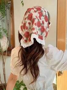 女士 Bandana 1 件时尚花卉蕾丝边领带头巾，甜美乡村风格，适合海滩度假，女士发饰秋季配饰