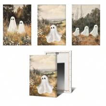 3 件套墙面艺术海报（可选框架）鬼魂墙面艺术，秋季恐怖万圣节 3 件套印刷品，秋季乡村风景画，鬼魂万圣节装饰，可打印