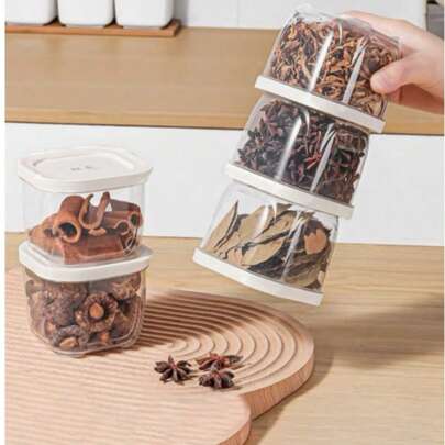 6 Pieces Stackable Spice Jars With Lids - Made Of PP Material, Detachable Containers For Spices, Herbs, Condiments, Multipurpose Kitchen Organizer, Perfect For Home Kitchen And Outdoor Camping