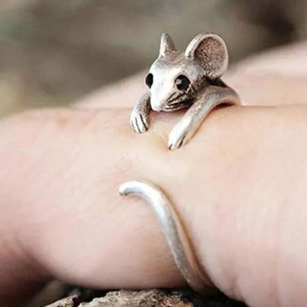 1pc Fashionable Unique Open Ring, Cute Mouse Circling Animal Ring For Women, Retro Knuckle Ring