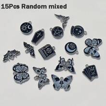 15/30/60Pcs Alloy Gothic Charms Black Halloween Charms Butterfly Star Moon Sun Cross Pendants For Bracelet Necklace Earring Jewelry Making Hole: 1.8-2mm - Black - View 8