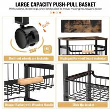 5 Tier Rolling Storage Trolley On Wheels, Large Capacity Kitchen Trolley, Mobile Utility Trolley With Wooden Table Top And Mesh Basket, Bathroom, Laundry Room