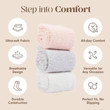 Calcetines de Nube Ultra-Luxe Cálidos y Acogedores para Mujeres y Hombres - Calcetines de Dormir de Tela Súper Suave y Lujosa - Gris paloma/blanco crema/rosa rubor - Ver 5