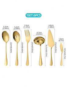 6 Stücke hochwertiges Besteck-Set aus Edelstahl, beinhaltet Servierlöffel, Kelle, Serviergabel, Suppenlöffel, Kuchenheber, Buttermesser, geeignet für Bankette, Buffets, Restaurants, Hotels, Zuhause (verschiedene Farben erhältlich), Catering Küchen Essservice Set, Edelstahl Buffet Party Serviergeschirr