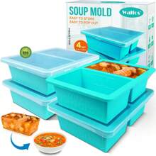 1-Cup Silicone Freezer Molds With Lid, 4 Packs Soup Freezer Ice Cube Tray For Food, Silicone Food Freezing Container For Storing And Freezing Soup, Broth, Sauce And Ice.,9822727 - 藍色 - 查看 1