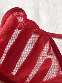 Gorgeous Wine Red Lace Nightgown, Flattering Silhouette, Elegant Night Time, Sexy Lace Patchwork Sheer V-String Panty For Going Out