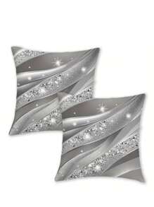 2 piezas Funda de cojín con patrón de cuentas brillantes de estilo bohemio geométrico, 45x45cm, cuentas de poliéster de lujo plateadas y negras translúcidas, cierre con cremallera, funda de almohada decorativa de estilo rústico adecuada para todo tipo de habitaciones, lavable a máquina - Inserto de almohada no incluido, funda de almohada decorativa para todas las estaciones