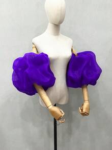 1 双白色欧根纱泡泡袖云朵袖，带弹性袖口，新娘短袖袖口