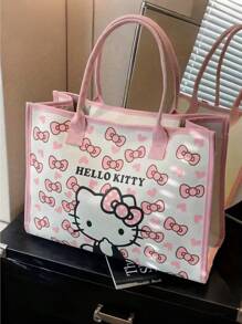 Sanrio 1 حقيبة كتف واسعة مزودة بسحاب من Hello Kitty من سانريو - حقيبة كتف قماشية مقاومة للاستخدام اليومي والتسوق، حقيبة كتف Hello Kitty من سانريو للنساء، حقيبة كتف واسعة مزودة بسحاب وأقسام للعمل، (قد تكون بعض الأجزاء عشوائية)، ضروريات العطلات، خريف، ، هالوين، عيد الميلاد، كرنفال، اليوم الوطني، خريف، عيد الاستقلال