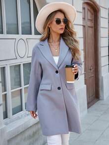 Damen Jacke mit einfarbigem Knopfkragen, geeignet für den täglichen Gebrauch, Urlaub, Reisen, Herbst/Winter, dick