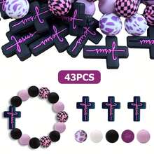 43pcs Christian Silicone Cross Beads Multicolor Silicone Bead Set, Mixed Colors, 15mm Flat Round Beads, For DIY Crafts Jewelry Making Jewelry Pen Phone Strap Pendant - 2D Cross Series - View 13