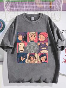 EWH Hip Hop High Street Day Comics Characters Creative Printed Summer Short Sleeve T-Shirt Men Men Oversize Couple DG004 - Xám - Xem 1