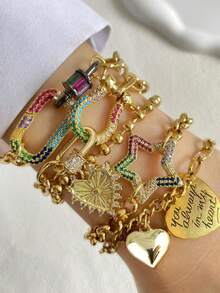 STYLEVER 1pc Multicolour Carabiner Lock Clasp Chain,Pendant Charm Bracelet, Stainless Steel Chain Jewelry,Holiday Gift ,A Jewelry Gift - Yellow Gold - View 2