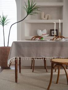 1pc Checkered Green Print Tablecloth, Bohemian Casual Fresh Style Dining Table Cover, Suitable For Hotel, Restaurant, Bedroom, Living Room, Party, Outdoor Gathering, Holiday Decor,Fall Decor,Autumn Decor,Room Decor