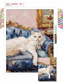 5D DIY 钻石画套装，沙发上的可爱猫咪，成人初学者 5D 全圆钻石刺绣水晶马赛克手工艺品，附带一套工具，适用于家居墙面装饰，感恩节圣诞节礼物送给家人和朋友