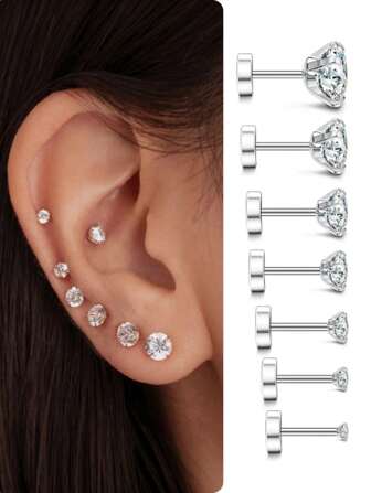 3/4/5 pares de pendientes de botón hipoalergénicos de acero inoxidable con circonita cúbica para mujeres y hombres, aptos para uso diario, vacaciones, fiestas, regalos para familiares y amigos