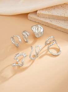 4pcs Retro Fashion Geometric Hollow Out Rings, Liquid Asymmetrical Abstract Design Rings, Adjustable Gold & Silver Ring Set, Charm Jewelry Set For Women's Daily Wear And Leisure Holiday Decoration Gift