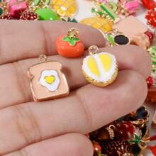 2 piezas/15 piezas/24 piezas Lindos dijes de aleación de zinc esmaltados con diseños 3D realistas de comida, animales, frutas, pasteles, sandía, corazón, cereza, chile, ideales para manualidades y elaboración de joyería