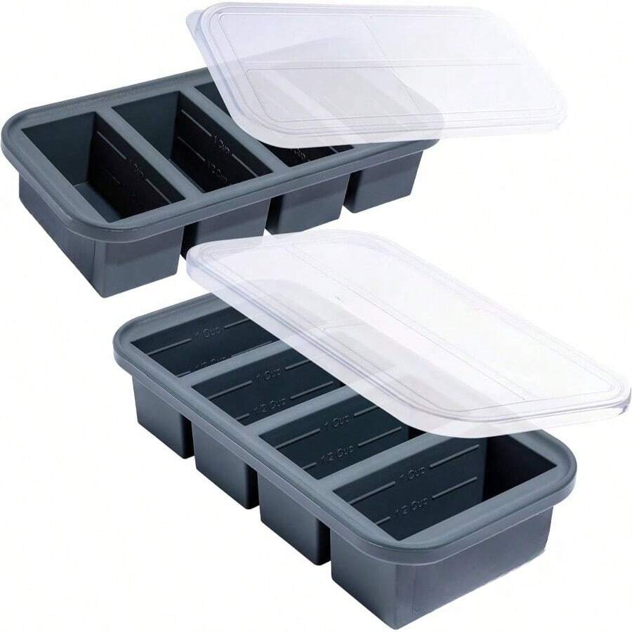 1 Cup Silicone Freezer Tray With Lids, Perfect For Storing Broth, Leftovers, Ri, Sau And More, Silicone Soup Freezer Molds For Meal Prepping  Sprles  2Pack