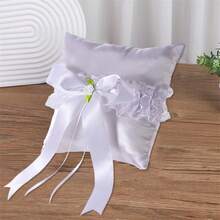 Almohada para anillos de boda con lazo o flor, bonita almohada para portar anillos, cojín para ceremonias de boda y fiestas. - lechoso - Ver 2