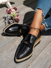 WRCVS Women Platform Wedge Heel Shoes, Lightweight Non-Slip Work Shoes, Fashion Party Shoes, Bohemian Style Sandals, Pointed Toe Espadrille Wedge Heels - Black - View 4