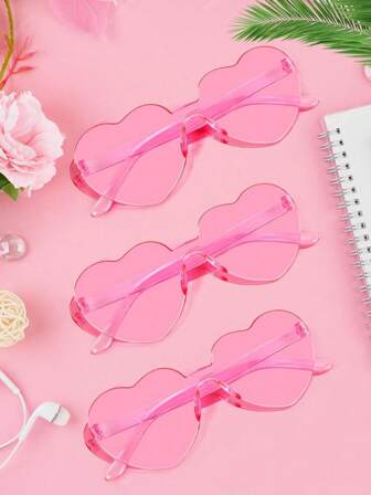 Women's Heart Shaped Colored Glasses Fun Fashion Glasses Clear Heart Shaped Party Favors (Pink)