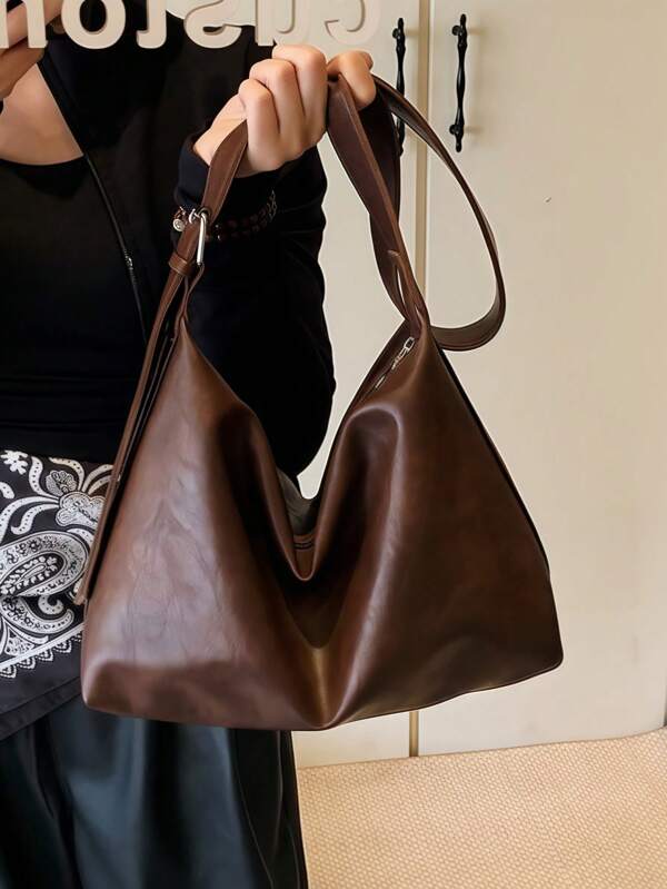 حقيبة كتف بسيطة من جلد البولي يوريثان بلون أحادي كاجوال رجعي، كلاسيكية متعددة الاستخدامات للتنقل اليومي، حقيبة كبيرة السعة عصرية وشخصية، مناسبة للتنسيق اليومي، التقاط صور بسيطة، التسوق، المواعدة، الخروجات، السفر، البحر، الشاطئ، محمولة، مناسبة للفتيات، طالبات الجامعة، مناسبة للمكتب، الجامعة، المدرسة الإعدادية، الثانوية، العمل.