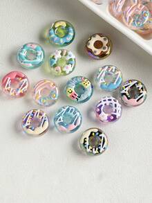 6 Stücke zufällige neue, handbemalte bunte Donut Perlen aus Acryl, DIY Handwerk für Schmuckherstellung, Handy Charm, Schlüsselanhänger, Stift Dekoration Accessoires - Zufällige Stile - Übersicht 2