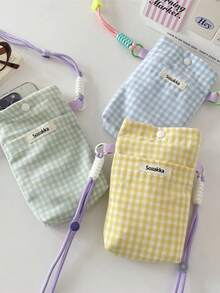 1 Pc Ins Style Grid Pattern Printing Lightweight Mobile Phone Storage Bag Phone Pouch ,Multifunctional Messenger Bag To Go For A Walk And Go Shopping To Carry On Small Item,Portable Storage Bag Card Holder Coin Purse For Travel And Daily Commuting,Gift For Friends And Teachers,Birthday Gift - Multicolor - View 4