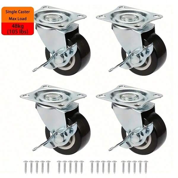 4pcs Heavy Duty Stainless Steel Swivel Casters With Brakes - 360 Degree Rotation, 396 Lbs Max Load, For Office Furniture, Computer Cabinets, Workbenches, Storage Boxes
