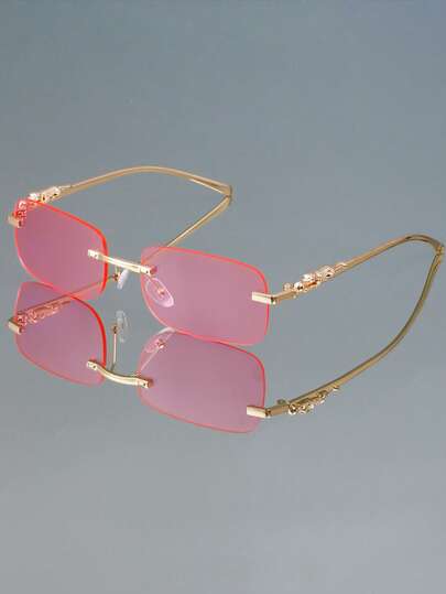 Uudet metalliset reunuksettomat suorakulmaiset muotilasit naisille ja miehille monikulmaiset gepardikoristeet muotilasit ulkokäyttöön yksinkertaiset monipuoliset pariskunnat juhlat huippuluokan muotilasit