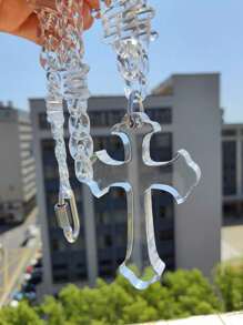 1pc Popular Punk Acrylic Thorn Chain Resin Extra Large Cross Pendant Necklace, Suitable For Women And Men, Daily Wear Or Gift