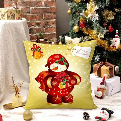 1 st/280 st. jultema örngott, guldfärgat stående snögubbemönster, lämpligt för jul vardagsrum sovrum soffa dekor, 45x45 cm örngott, julfest sammankomstdekor, julfest restaurangdekor