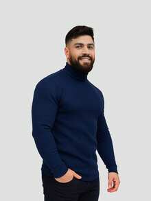 Cacharrel Men's Long Sleeve Ribbed Ribbed Turtleneck Top - Navy Blue - View 3
