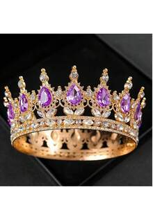 1Pc Rhinestone Baroque Pageant Crowns Cake Decorations Queen Princess Tiara Sparkling Headpieces Crystal Cake Topper - Multicolor - View 9