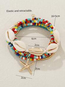 7 件/套女士热带海洋波西米亚风格玻璃珠、合金海星吊坠、贝壳装饰手链套装（CCB 珠子混装数量） - 彩色的 - 查看 3