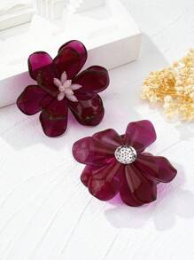 1pc Exaggerated Handmade Beaded Floral Earrings, Dimensional Camellia Flower, Burgundy, Personalized, Party, Y2K Style