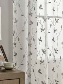 1pc Embroidered Sheer Curtain, Softening Light Sheer Curtain, Perforated Sheer Curtain, Grommet Sheer Curtain, Semi-Transparent Filtering Sheer Curtain, Suitable For Home Or Office Use, Solid Color Farmhouse Style Curtain For Living Room, Bedroom, Balcony, Home Decor