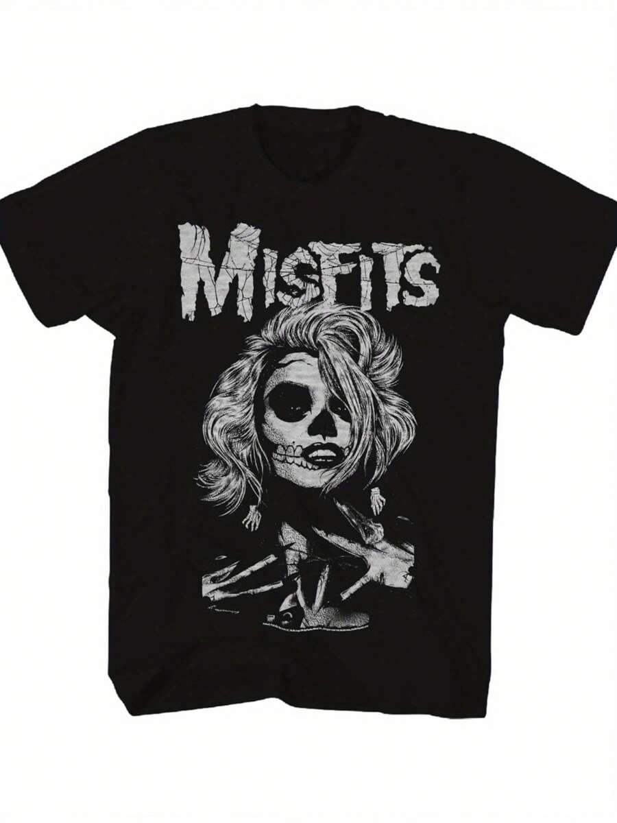 Misfits Band T Shirt Web Woman Adult Black Short Sleeve American Punk Rock Music Graphic Tees - màu đen - Xem 1