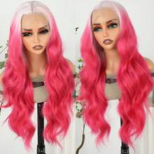 13x4 Free Part HD Lace Front Wig Ombre Purple Color Long Body Wave Synthetic Hair 180% Density Pre-Plucked Glueless Purple Ombre Colored Long Wavy Hair 26 Inch Free Part Soft Natural Look For Women Versatile Styling Options - 漸層紅色 - 查看 4