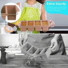 Silicone Freezer Tray With Lid - Silicone Freezer Food Molds- Large Ice Cube Tray,Silicone Freezer Container,Freeze & Store Soup, Sauce, Broth,Leftovers - Makes 4 Perfect 1 Cup,9822111 - 深灰色 - 查看 6