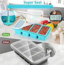 Silicone Freezer Tray With Lid - Silicone Freezer Food Molds- Large Ice Cube Tray,Silicone Freezer Container,Freeze & Store Soup, Sauce, Broth,Leftovers - Makes 4 Perfect 1 Cup,9822116 - 咖啡棕 - 查看 6