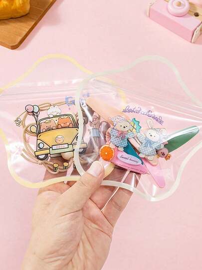 50pcs Transparent Cute Cartoon Star Self-Sealing Bags, Gift Bags, Storage Bags, Colorful Jewelry, Hair Clips, Hair Accessories, Packaging Bags, Storage