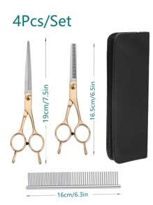 Professional Pet Grooming Scissors, Left And Right Hand Suited, Cat And Dog Hair Trimming Curved And Straight Cutting Thinning Shears, Stainless Steel