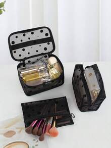 3 件/套大容量时尚简约透明镂空网眼化妆包，适合旅行、户外、家居使用、化妆包、化妆包、化妆包、化妆包、化妆品收纳包、旅行、化妆袋、包、化妆包、化妆袋、旅行必需品、小袋包、化妆包、包、旅行必需品、化妆配件、小化妆包 - 黑色 - 查看 2