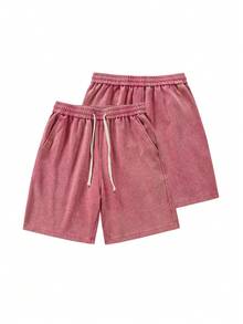 Blueplus Solid Color Casual Shorts With Drawstring Waist And Comfortable Fit For Both Sports And Leisure Wear - Pink - View 4