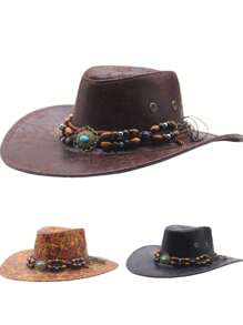 女士、男士、情侣装，西部牛仔帽，PU 皮革面料，做旧工艺，金属公牛装饰，适合主题活动、节日舞会、生日派对、角色扮演、户外活动、日常使用