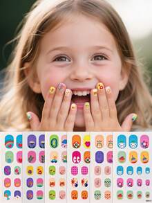 6 Sheets(108pcs) Package Flower Pattern Kawaii Bow Design Cartoon Nail Art Stickers, Pink Rabbit Kids' Nail Sticker For Children's Nail Decoration/ Children Gifts